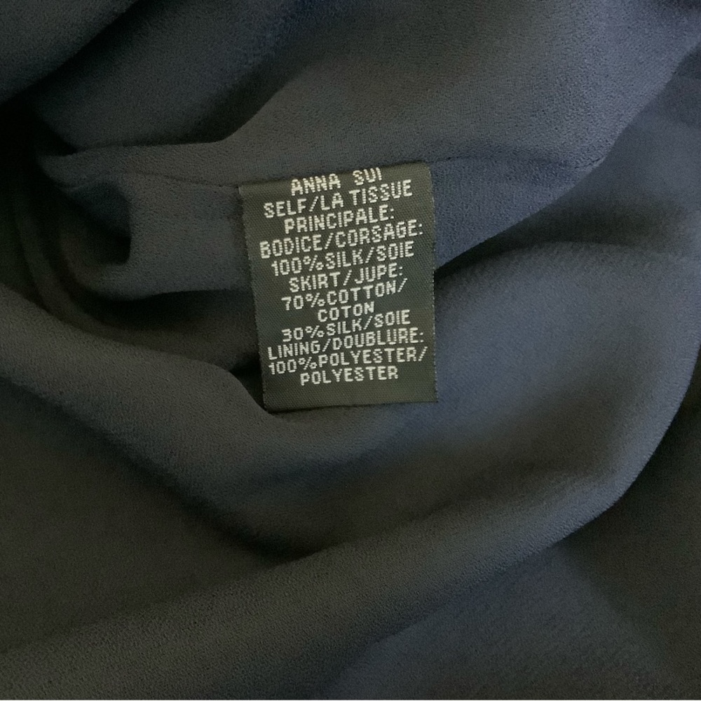 Anthropologie Anna Sui Ruffle V-Neck Silk Cocktail Dress Size 6 Navy Coquette - Picture 10 of 12